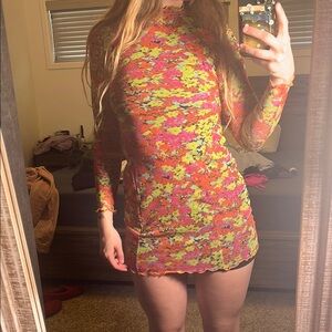 NASTYGAL Floral Multicolor Long Sleeve Dress